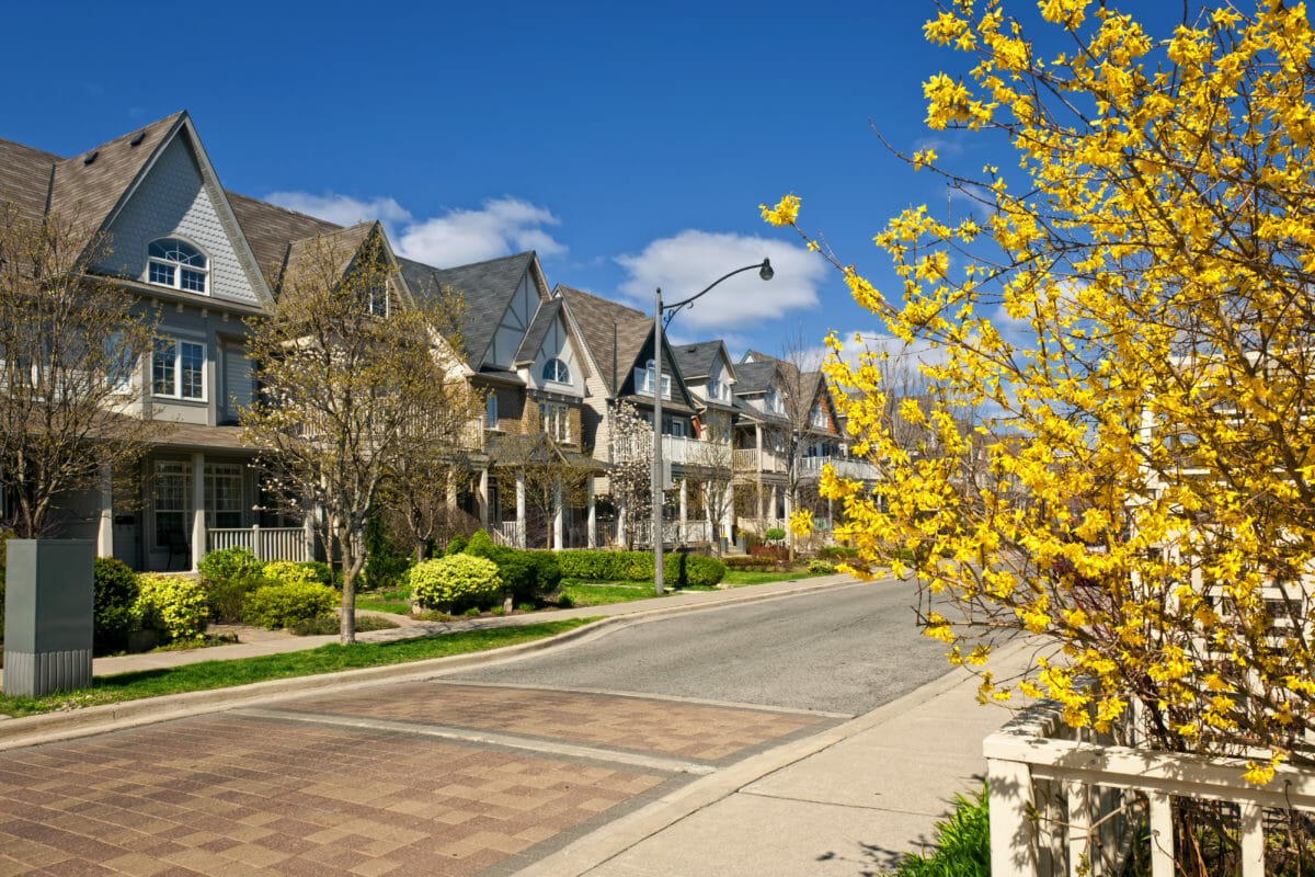 Houses on residential street in spring Mississauga